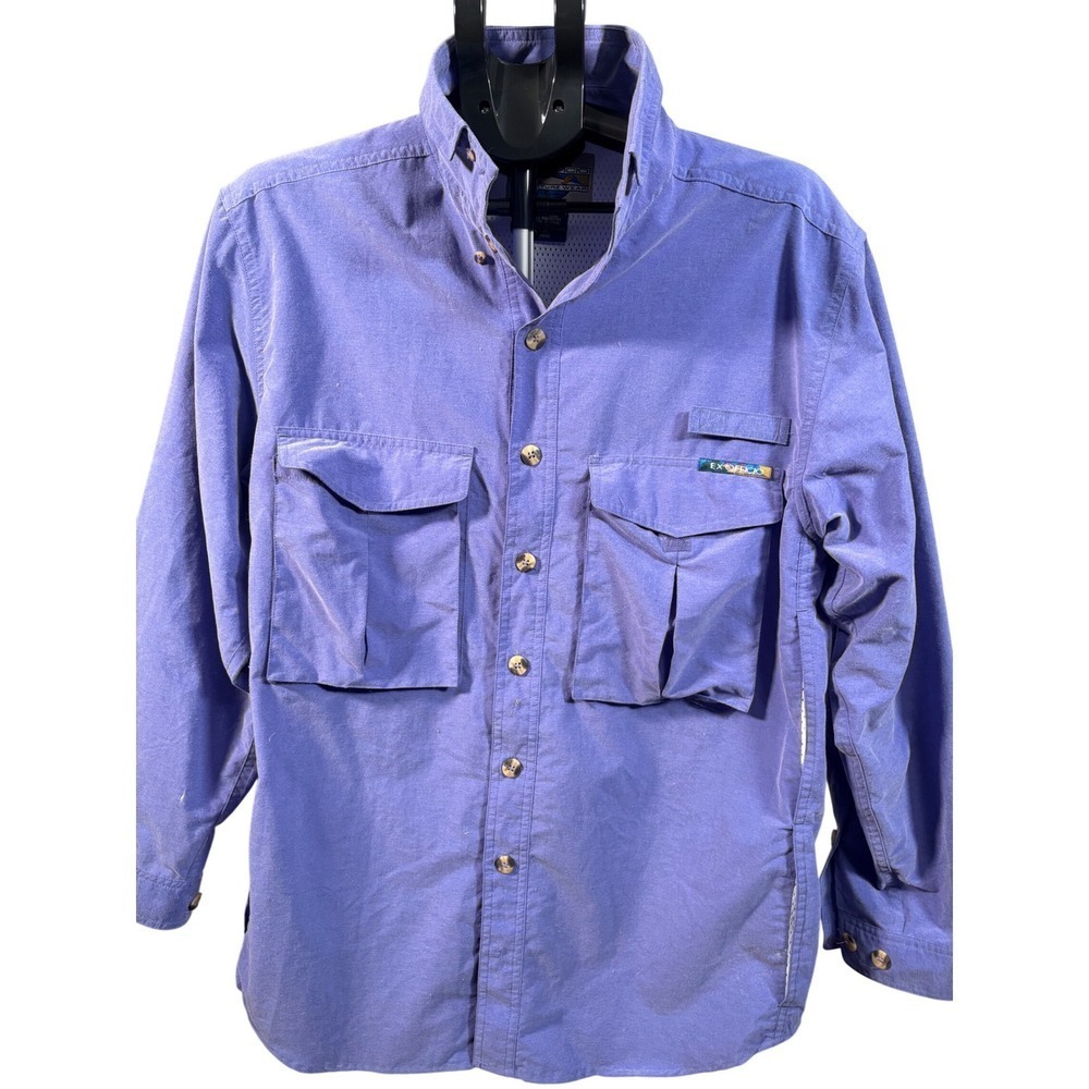 Vintage ExOfficio Fishing Shirt Mens Medium Purple Vented Safari Utility
